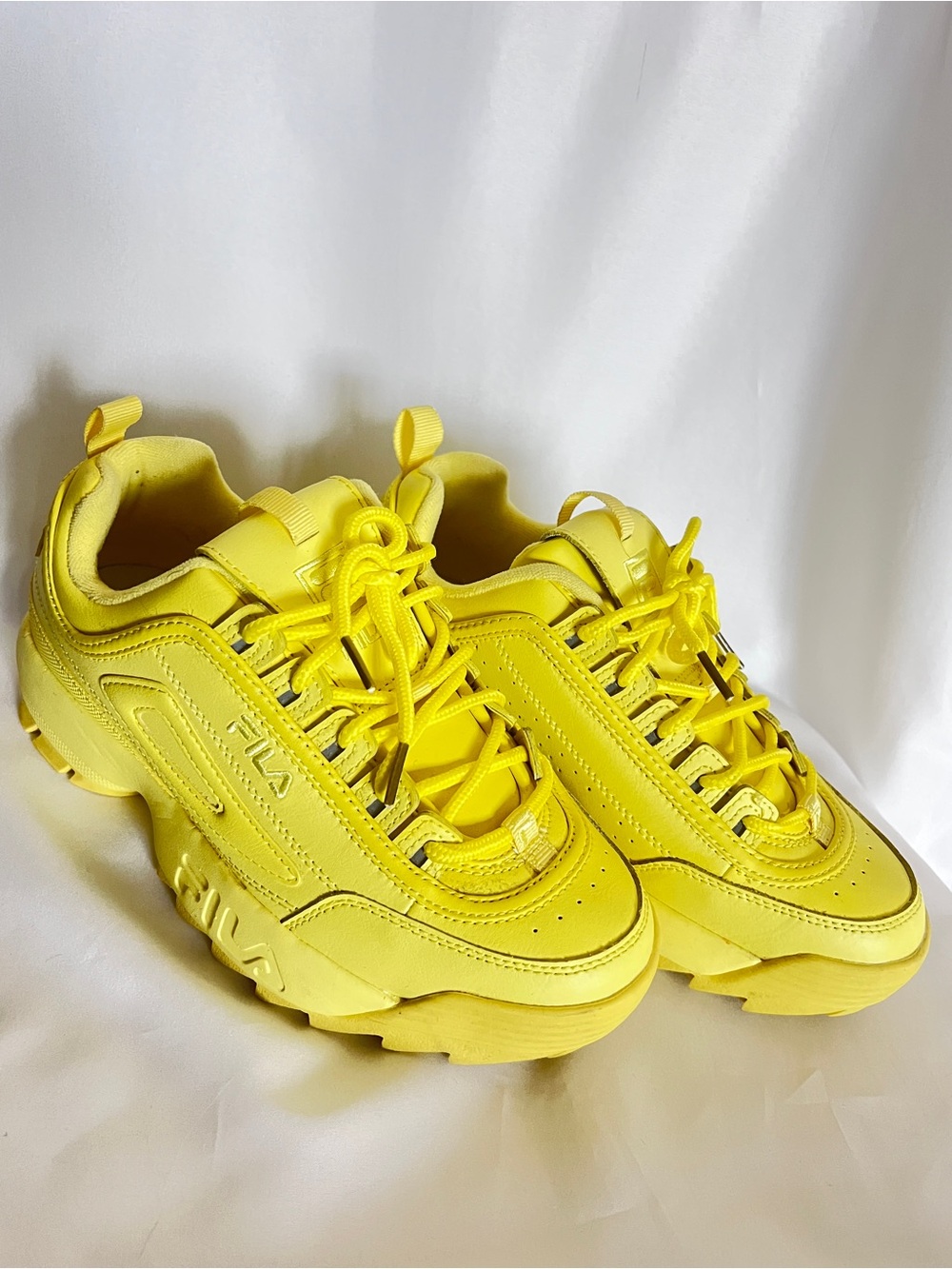 FILA Disruptor II Chunky Sneakers Safety Yellow Goldfinch Sz 7 - Discontinued